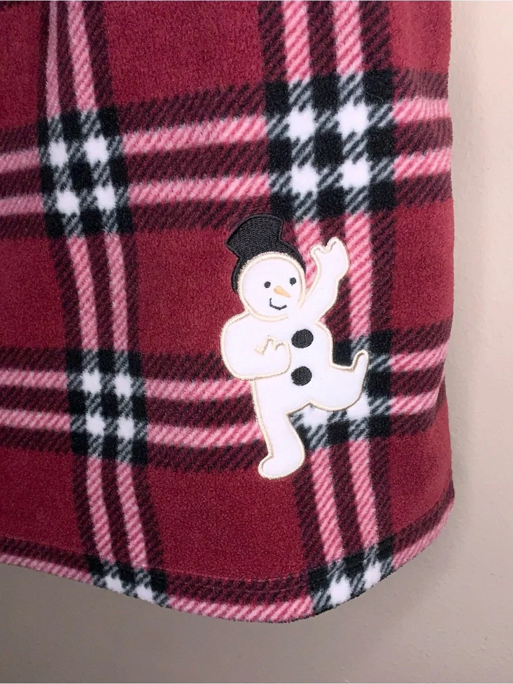 Medium Christopher And Banks Christmas Holiday Fleece Vest Plaid Snowman Plaid